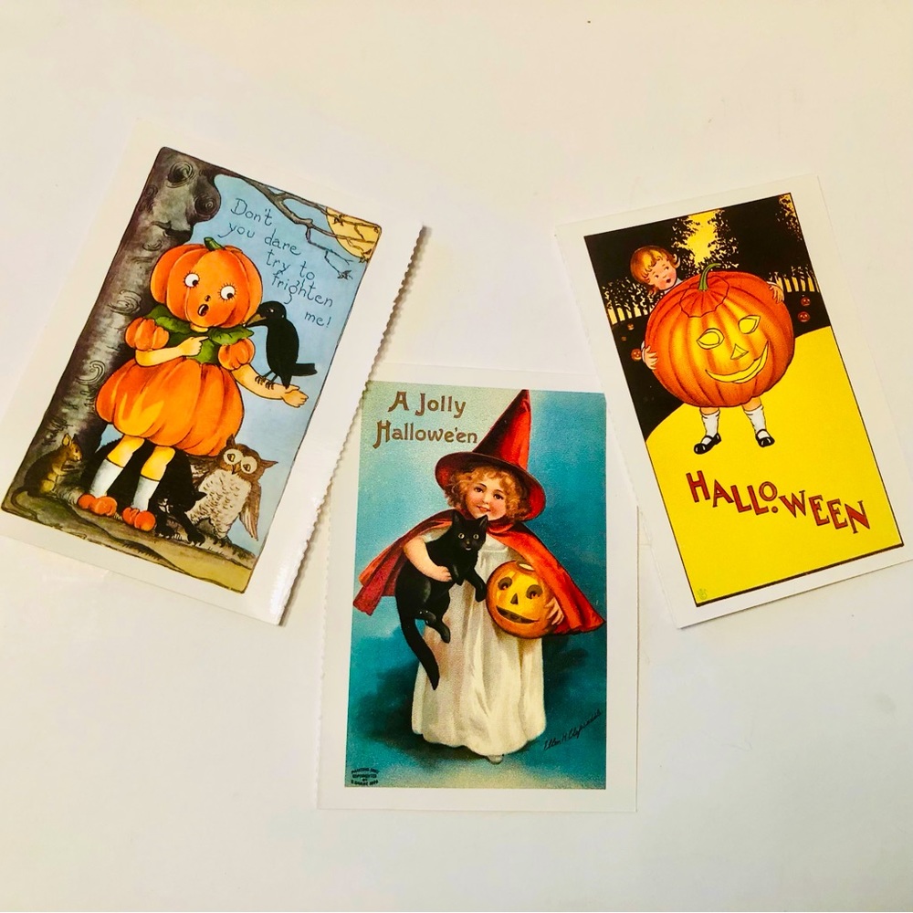 New Vintage Set (3) of Halloween Postcards Reproductions from Rare Antique Orig